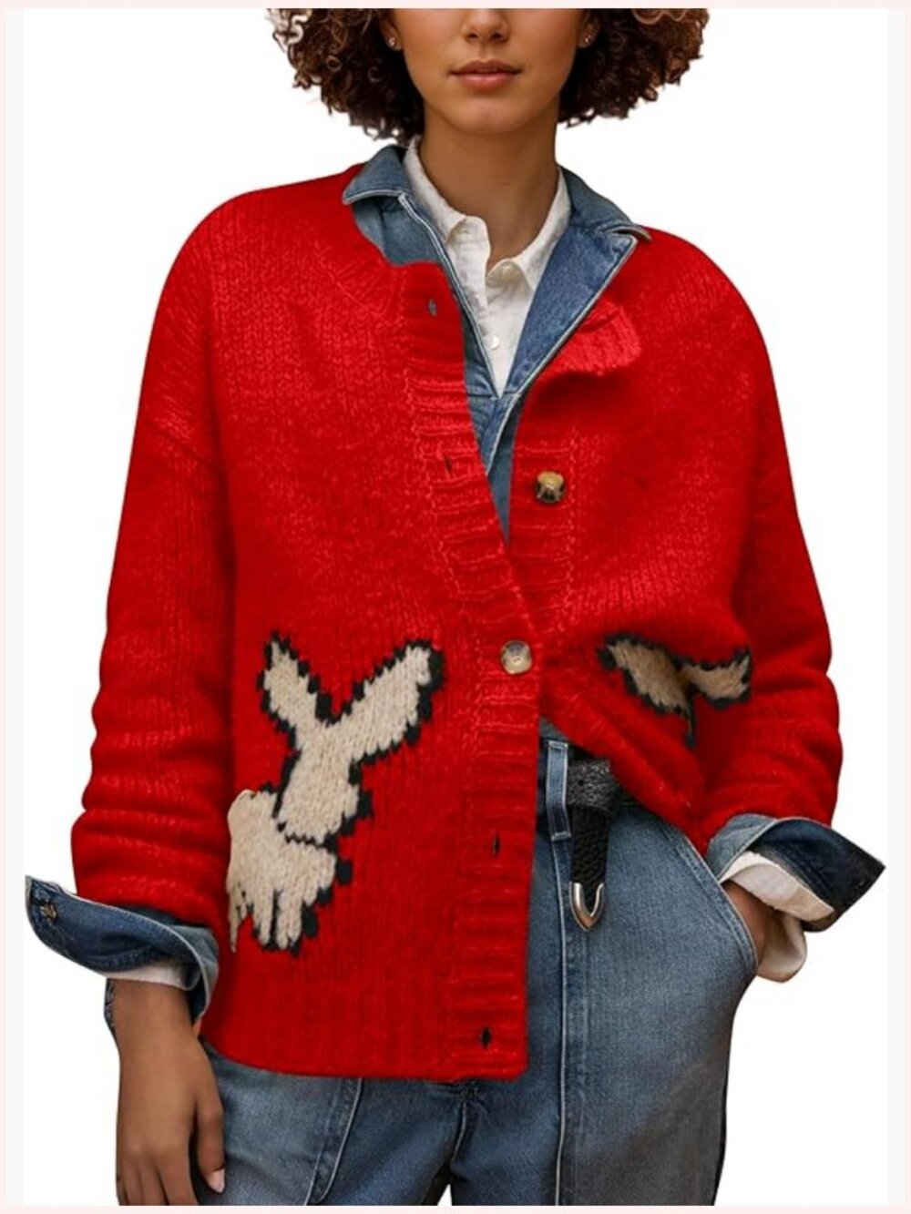 Long Sleeve Button Down Loose Fit Knit Cardigan Sweater Cute Graphic Top